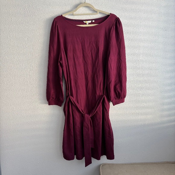 NWT Boden Raspberry Purple Long Sleeve Mini Dress with Waist Tie - Picture 1 of 5